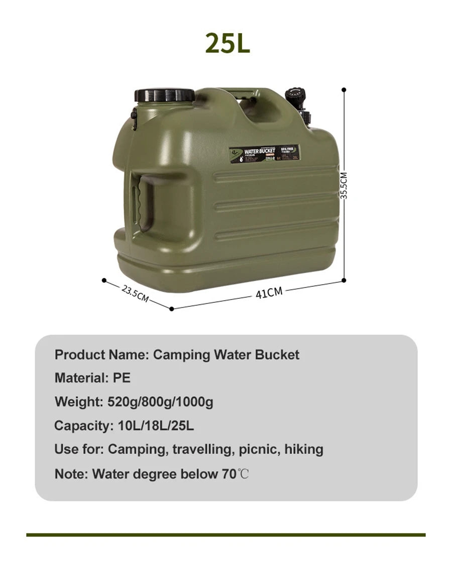 Desert&Fox Water Container with Spigot 10L/18L/25L PE Water Storage Carrier Portable Green Bucket for Camping Hiking Picnic