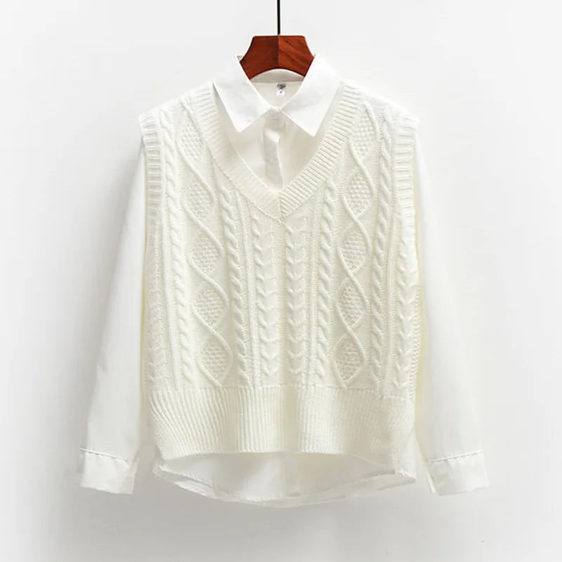New In Korean Fashion Women Sweater Vest 2025 Spring Fall Sleeveless Knitted V Neck Pullovers Female Knitwear Top Outerwear