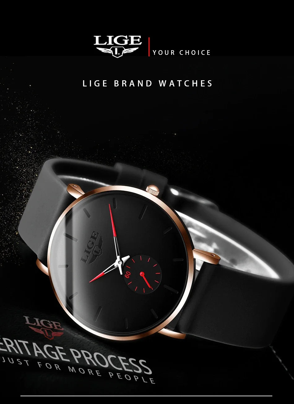 LIGE  LG10006 40mm Fashion Simple Watch for Men Women Analog Quartz Wrist Watches Silicone Waterproof Watches Sports Watches