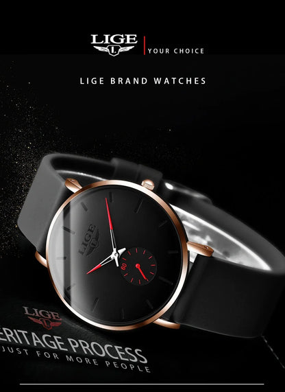LIGE  LG10006 40mm Fashion Simple Watch for Men Women Analog Quartz Wrist Watches Silicone Waterproof Watches Sports Watches