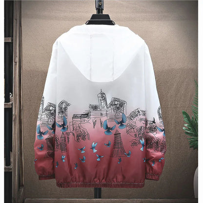 Women Basic Jackets Summer 2024 Print Colorful Oversize Print Thin Windbreaker Women Hooded Jacket Coat Zipper Woman Veste Femme