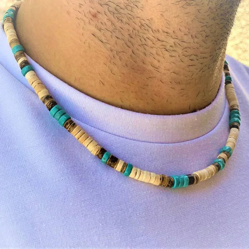 African Necklace Beaded necklace lava stone diffuser necklace Surfer necklace Mens coconut necklace