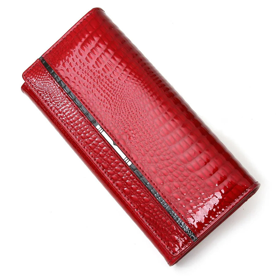 Genuine Leather Wallet Women Alligator Ladies Leather Wallet Famous Brand Real Cowhide Women Purses Long Female Clutch Bag