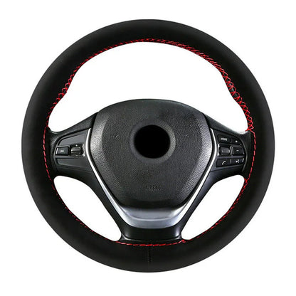 Steering Wheel Cover Turned Fur Hand Sewn Suede Leather Four Seasons 38cm DIY Braid Handle Cover Steering Wheel Protection Cover