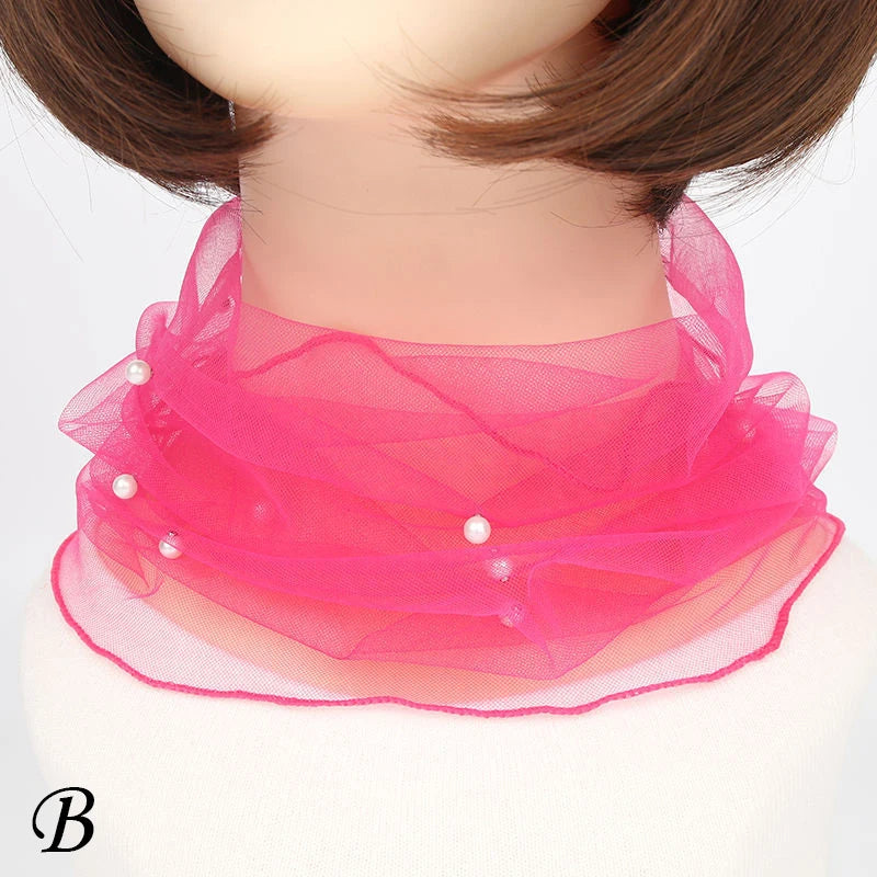 Spring Summer Chiffon Neck Collar Scarf Women Head Thin Sunscreen Variety Small Silk Anti-UV Scarf Mask Multi-Function Scarf