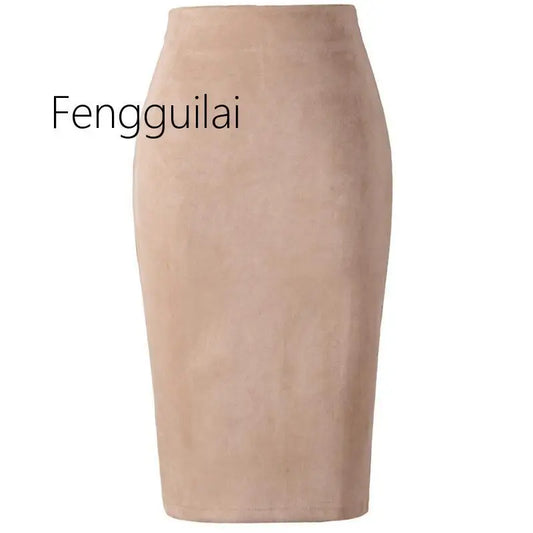 NEW Autumn Summer Women Suede Midi Pencil Skirt High Waist Gray green  XXL Sexy Style Stretch Wrap Ladies Office Work