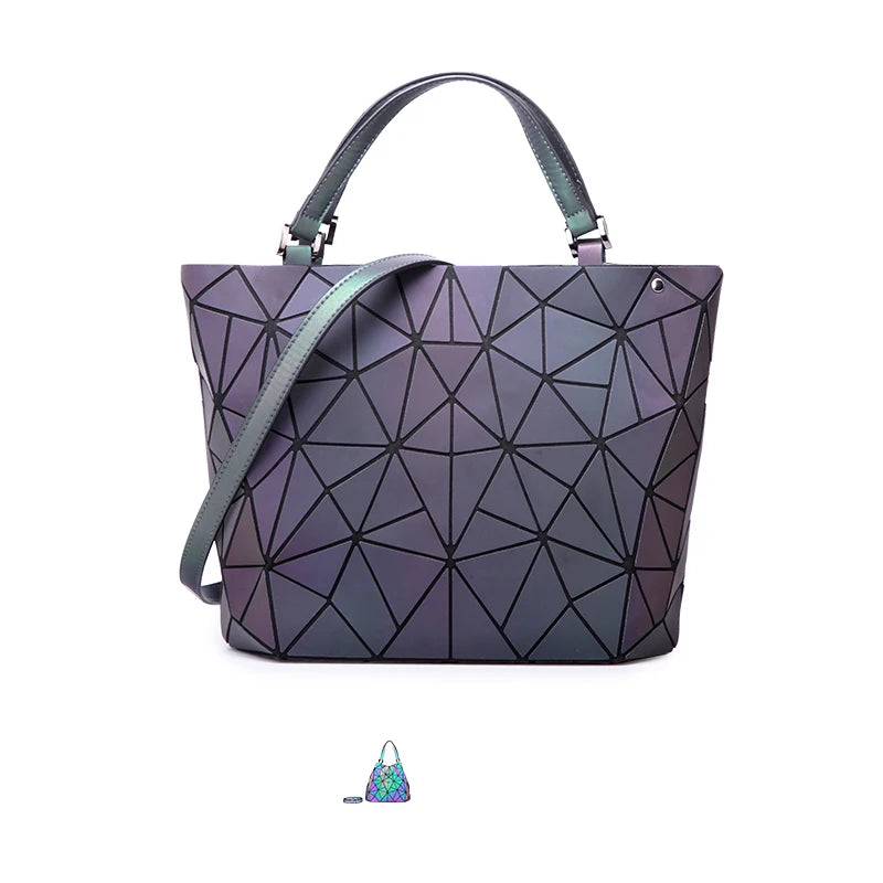Luminous Reflective Bag Geometric Tote Folding Shoulder Bags for Women 2024 Plain Folding Handbags Sac a Main Female Bolsas
