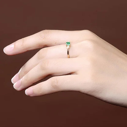 Fine Jewelry 18K Yellow Gold Rings for Women Luxury Emerald Green Gemstone Rings Romantic Wedding Engagement Party Gift for Girl