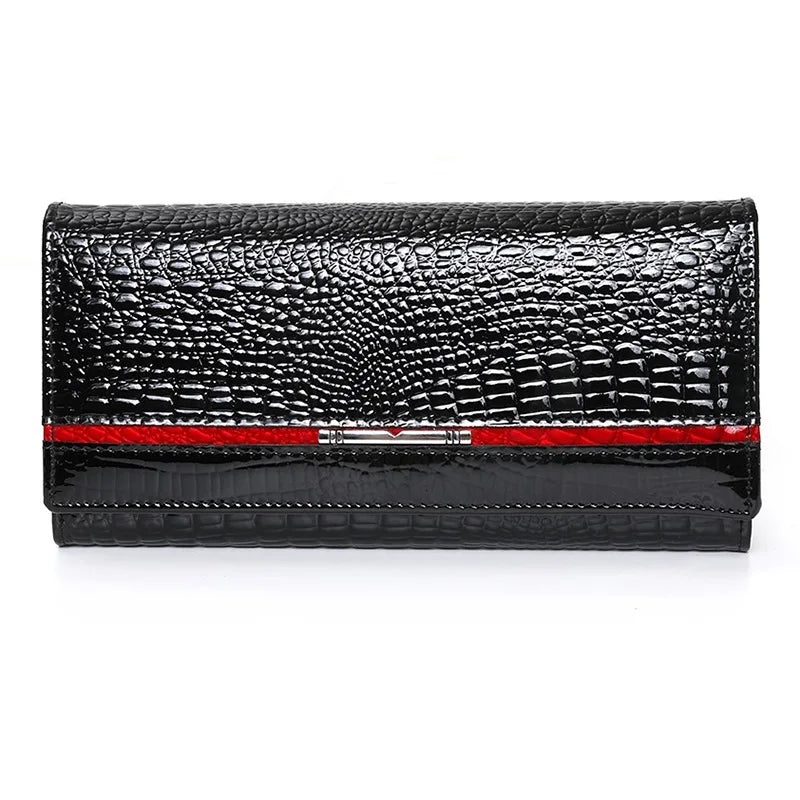 Genuine Leather Wallet Women Alligator Ladies Leather Wallet Famous Brand Real Cowhide Women Purses Long Female Clutch Bag
