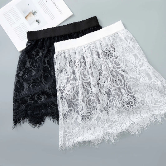Shirt Extender Women Sexy Mesh Lace Transparent Mini Tulle Skirt Underskirt Korean Ladies High Waist Black White Short Skirt