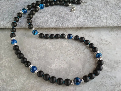 Mens Tribal Necklace, Mens Surf Necklace, Mens Boho Necklace Mens Necklace, Tiger's Eye Black Onyx Mens Necklace