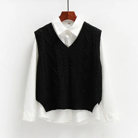 New In Korean Fashion Women Sweater Vest 2025 Spring Fall Sleeveless Knitted V Neck Pullovers Female Knitwear Top Outerwear