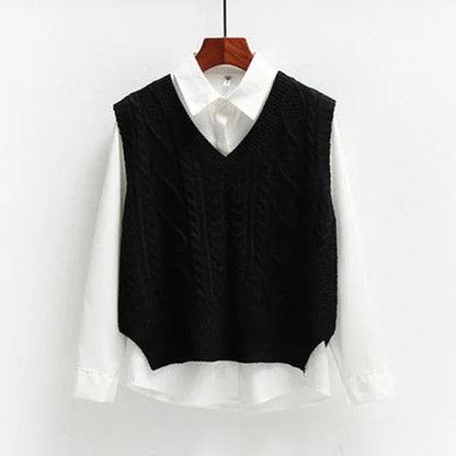 New In Korean Fashion Women Sweater Vest 2025 Spring Fall Sleeveless Knitted V Neck Pullovers Female Knitwear Top Outerwear