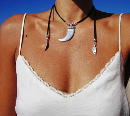 Boho Necklace Leather Cord Necklace Long Necklace Boho
