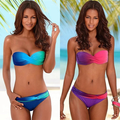 2020 Sexy Bikinis Backless stripe Bikini Set Bandage Push Up Swimwear Women Halter Swimsuit Brazilian Bathing Suits Beachwear