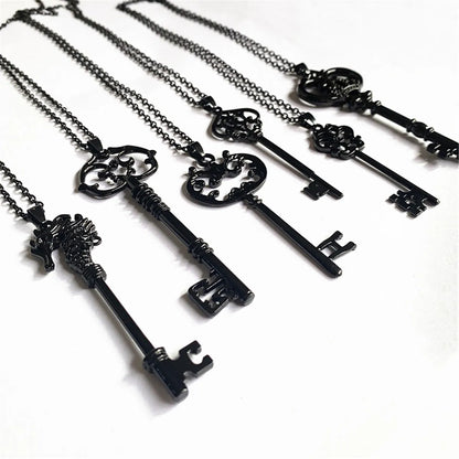 Key Necklace - Black Copper Antique Vintage Key Necklace - Key Necklace