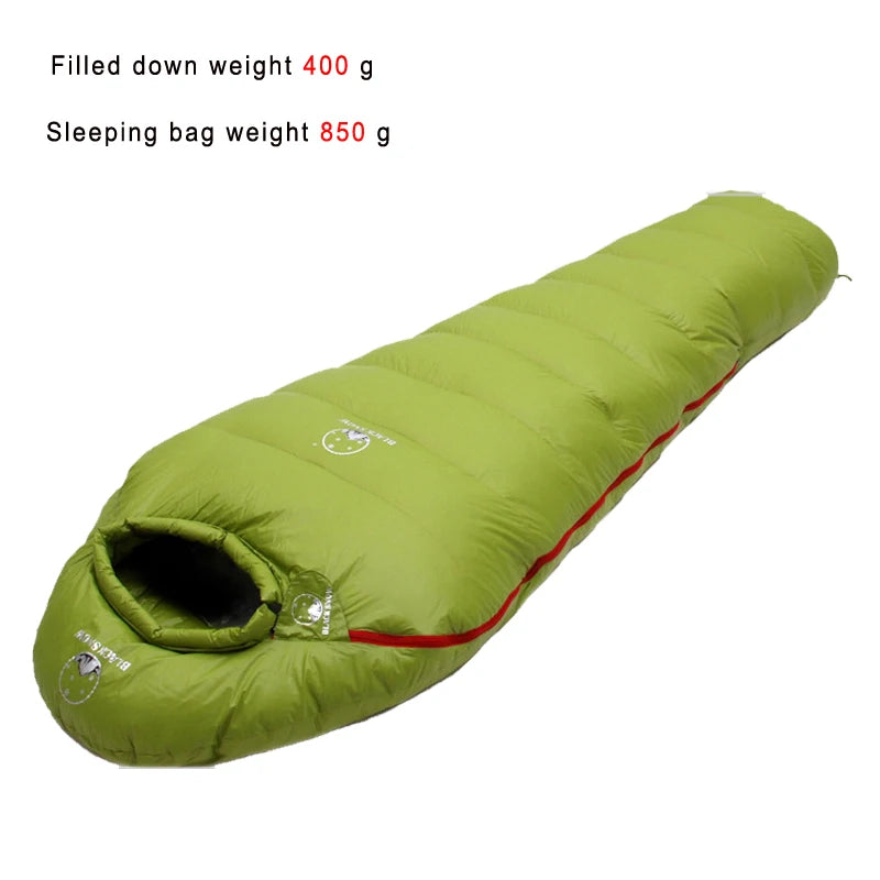 Black Snow Warm White Goose Down Filled Adults Mummy Style Sleeping Bags Fit for Winter Thermal 4 Kinds Thickness Camping Travel