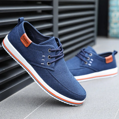 Casual Men Linen Shoes Trendy Vulcanized Flats Lace-up Sneaker Quality Rubber Bottom Male Footwear Large Size 39-47e44