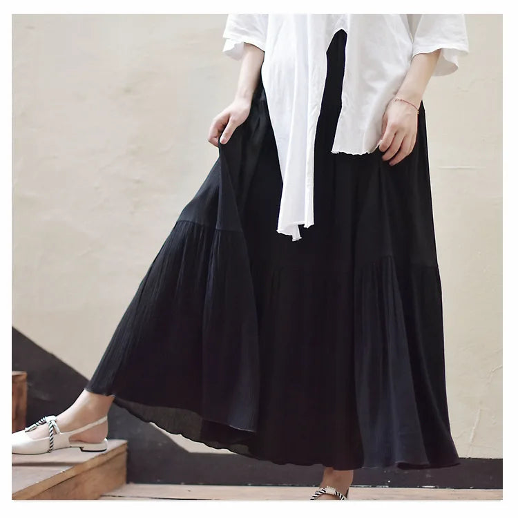 2025 Summer New Women White Long Skirt High Waist Stretch Cotton And Linen Skirts Saia Women A-Line Skirt Faldas Jupe Femme