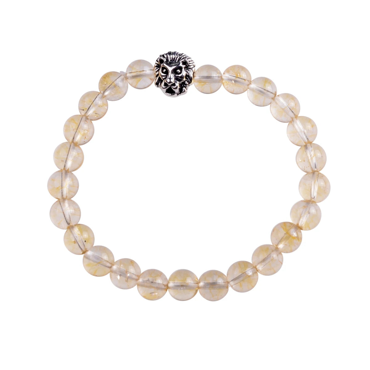 Silver Lion Head Gemstone Beads Stretch Bracelet for Women Men Handmade Crystal Beaded Elastic Healing Power Stone Jewelry