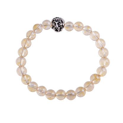 Silver Lion Head Gemstone Beads Stretch Bracelet for Women Men Handmade Crystal Beaded Elastic Healing Power Stone Jewelry