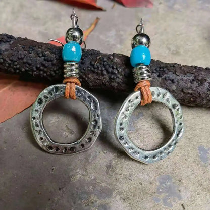 turquoise earrings jewelry dangle earrings boho earrings ethnic earrings leather Earrings big leather Earrings