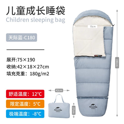 Naturehike-Children's Sleeping Bag, Extended Splicing, Camping, Hiking, Warm, Mummy, Outdoor