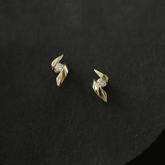 S925 Sterling Silver 14K Gold Plated Earrings for Women Inlaid Zircon Simple Rotating Earrings All-Match Jewelry
