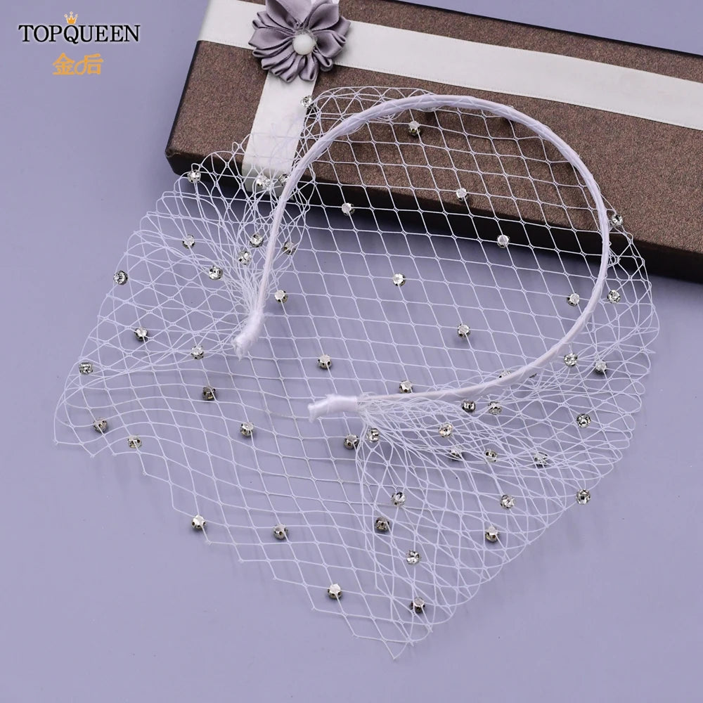 TOPQUEEN VA12 Wedding Birdcage Veil Bridal Blusher Veil White Headband Veil for Bridal Fascinators Black Face Net Mask Bachelore