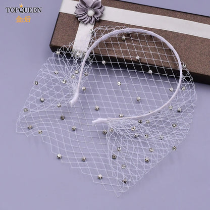 TOPQUEEN VA12 Wedding Birdcage Veil Bridal Blusher Veil White Headband Veil for Bridal Fascinators Black Face Net Mask Bachelore