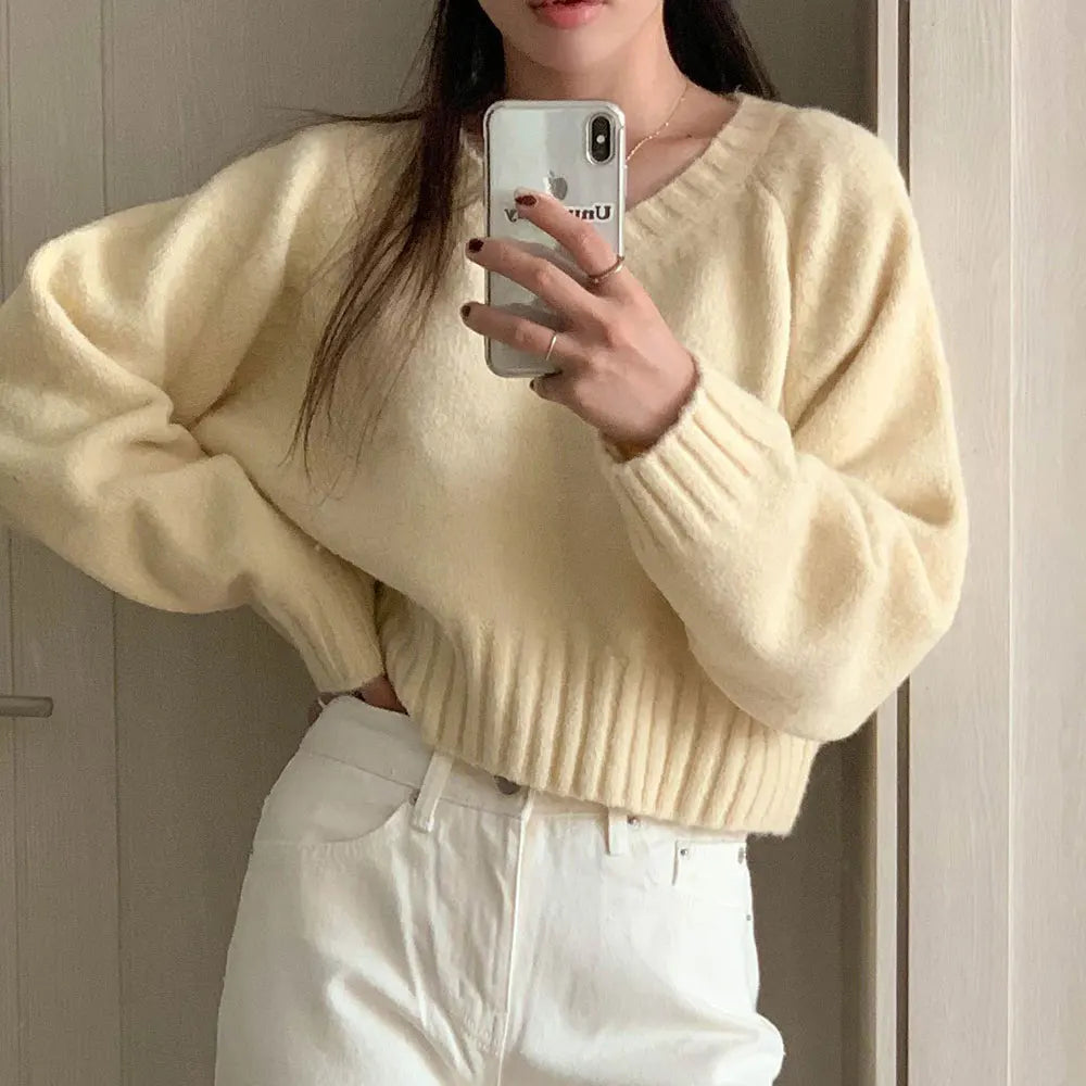 Will protect the firm offers to chic pure color restoring ancient ways Korea v-neck warm sweater sweater coat female tide