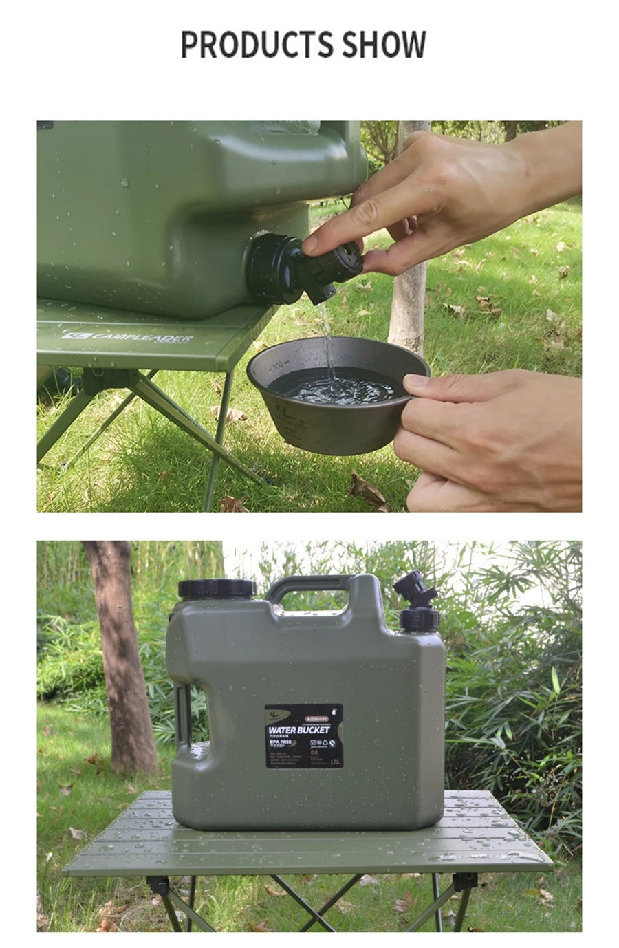 Desert&Fox Water Container with Spigot 10L/18L/25L PE Water Storage Carrier Portable Green Bucket for Camping Hiking Picnic
