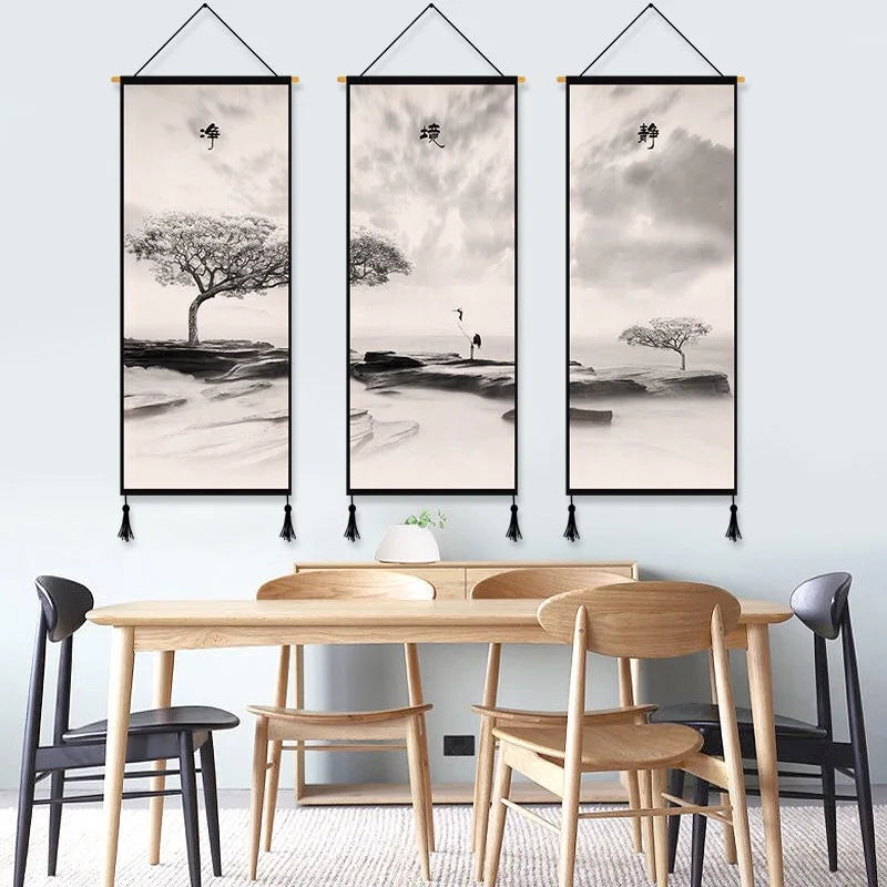 Chinese Landscape Decorative Painting Living Room Tapestry Wall Art Home Decor Canvas Poster Background Scroll Wall Paintings