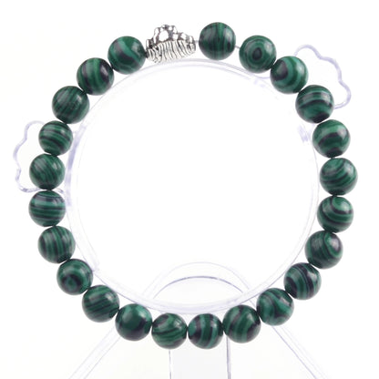Silver Lion Head Gemstone Beads Stretch Bracelet for Women Men Handmade Crystal Beaded Elastic Healing Power Stone Jewelry