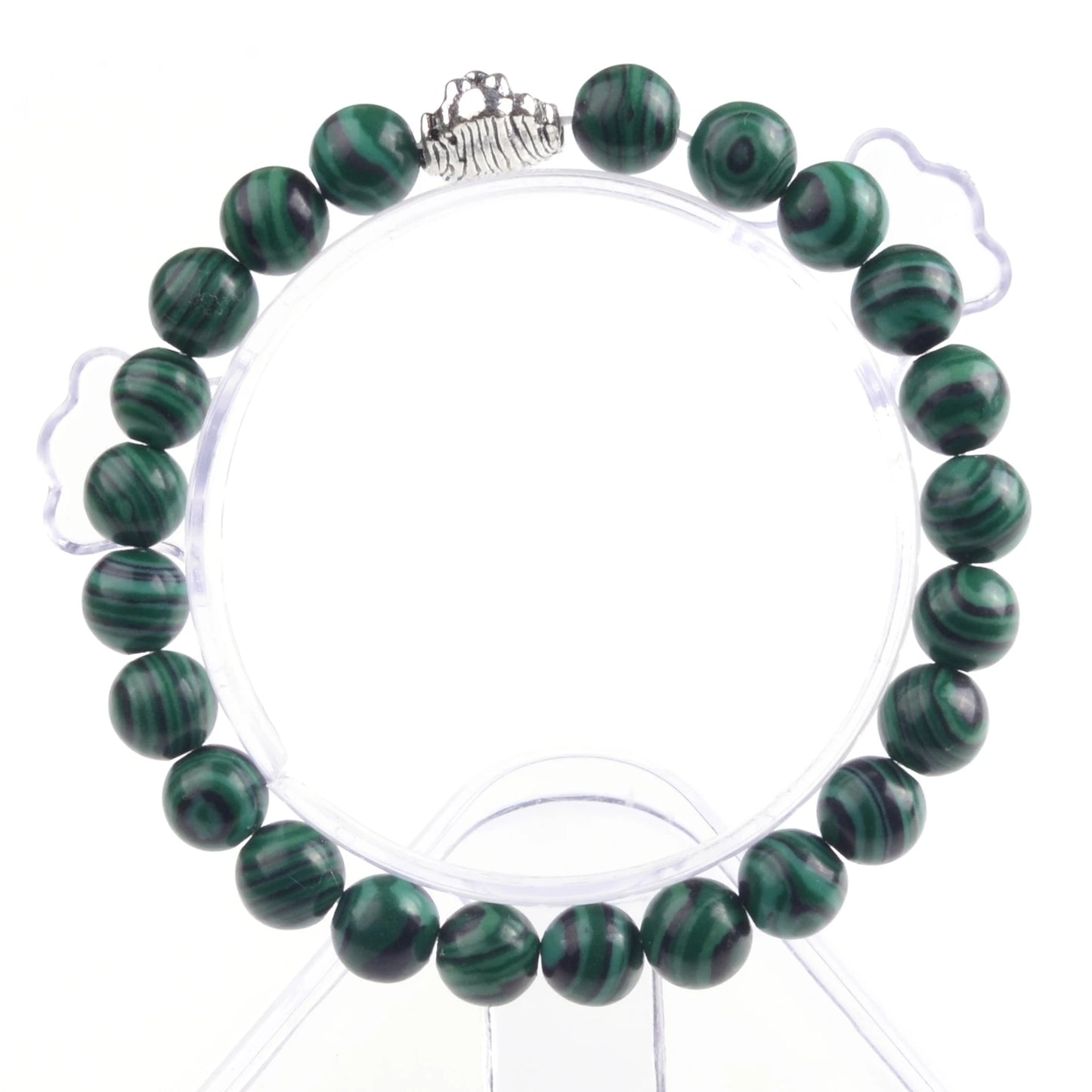 Silver Lion Head Gemstone Beads Stretch Bracelet for Women Men Handmade Crystal Beaded Elastic Healing Power Stone Jewelry