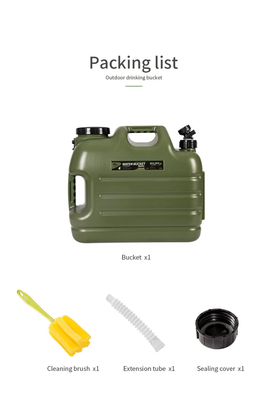 Desert&Fox Water Container with Spigot 10L/18L/25L PE Water Storage Carrier Portable Green Bucket for Camping Hiking Picnic