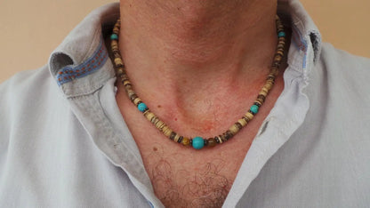 African Necklace Beaded necklace lava stone diffuser necklace Surfer necklace Mens coconut necklace