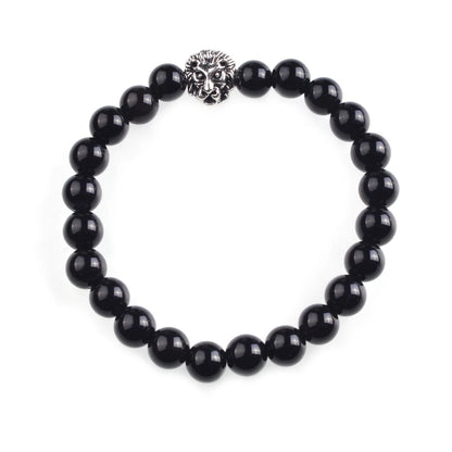 Silver Lion Head Gemstone Beads Stretch Bracelet for Women Men Handmade Crystal Beaded Elastic Healing Power Stone Jewelry