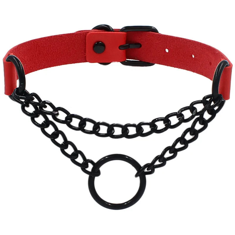 Round Layered Necklace Black Chain Necklaces for Women Men Pu Leather Gothic Punk Statement Choker Necklace Cosplay Jewelry