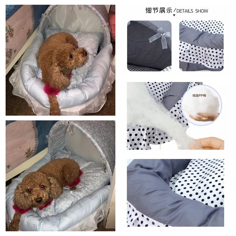 Pink Lace Dog Beds For Small Dogs With Cushion  S M L Pet Washable Puppy Animal Cat Indoor Sweet Home Yorkie Car Seat Mat Goods