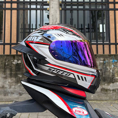 Orz3C Certified Motorcycle Helmet Men's and Women's Dual-Lens Full-Face Helmet Summer Personalized Tail Bluetooth Semi-Full Coverage