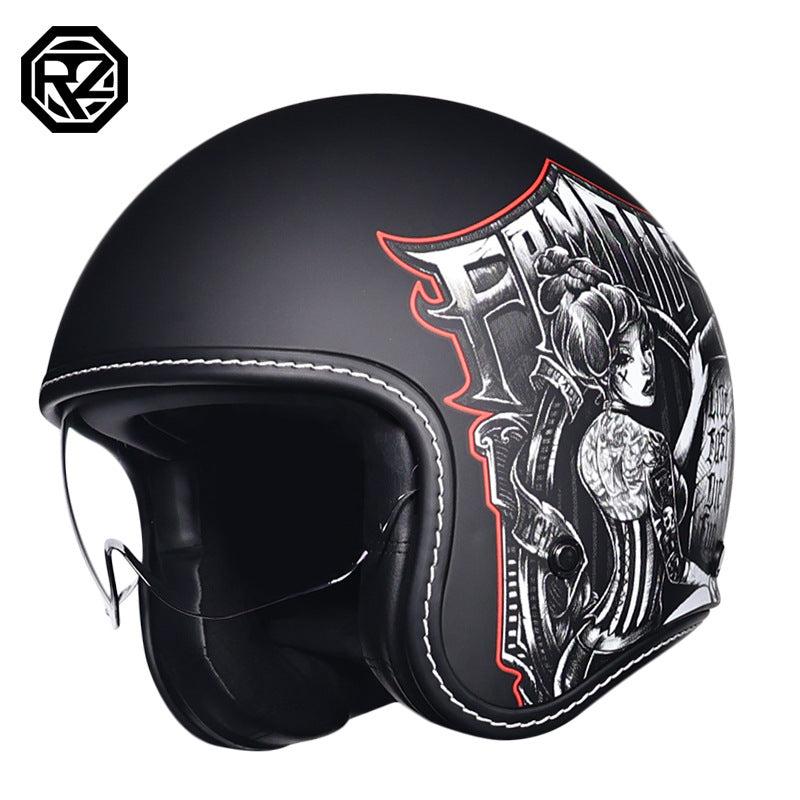 Orz Retro Helmet for Men and Women 3C Certified Motorcycle Half Helmet for Girls Winter Universal Four-Season Electric Motorcycle