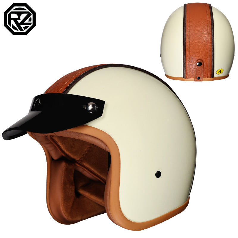 Orz Retro Helmet Motorcycle Safety Helmet High Color Value Pedal Motorcycle Three and a Half Helmet Men and Women Four Seasons
