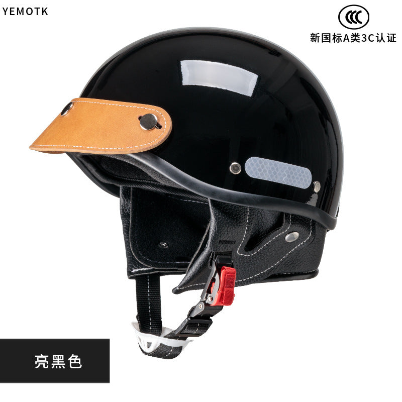 Electric Motorcycle Helmet for Women and Men, Japanese Retro Style, Cruiser Motorcycle Half Helmet, Summer 3C Certified Internet Celebrity Helmet