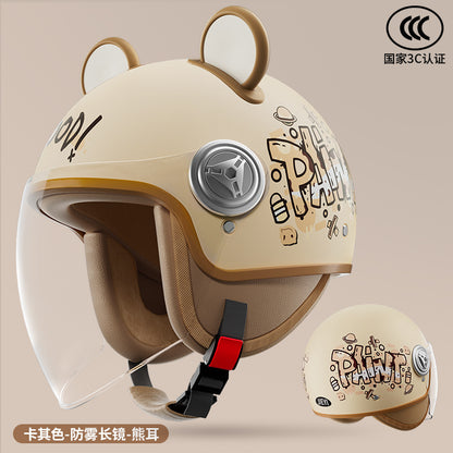 3C Certified Helmet for Women, Electric Vehicle, Men's Motorcycle, All-Season Half Helmet, Winter Warm and Anti-Fog Retro Helmet
