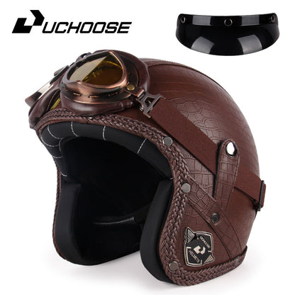 Four Seasons Retro Harley Helmet Leather Electric Vehicle 3/4 Half Helmet Big Turtle King Scooter Motorcycle Helmet
