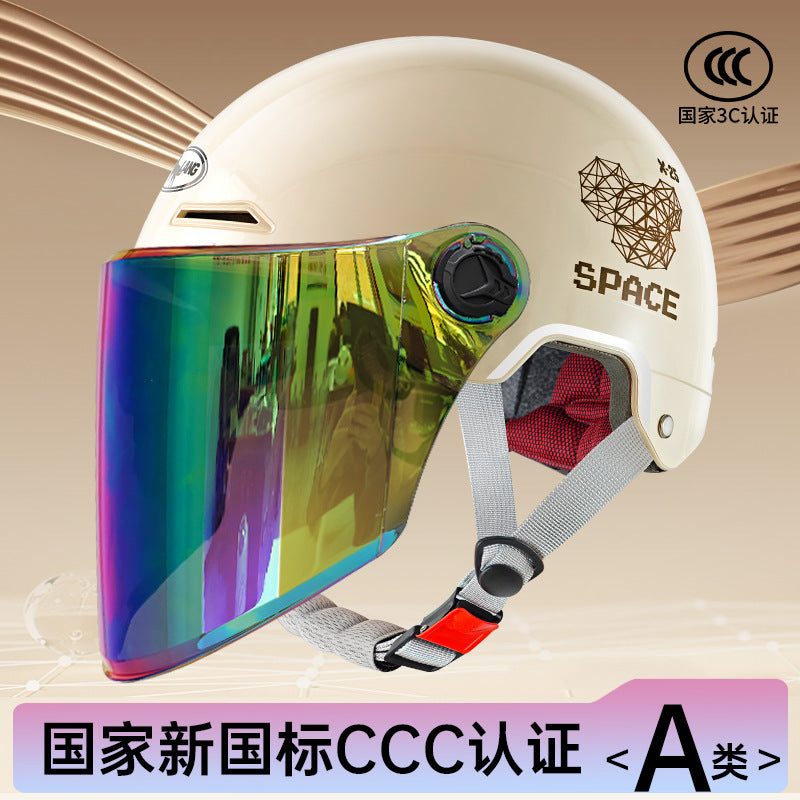 3C Certified Summer Electric Vehicle Motorcycle Helmet for Men and Women, Battery Vehicle, Universal Summer Half Helmet for All Seasons