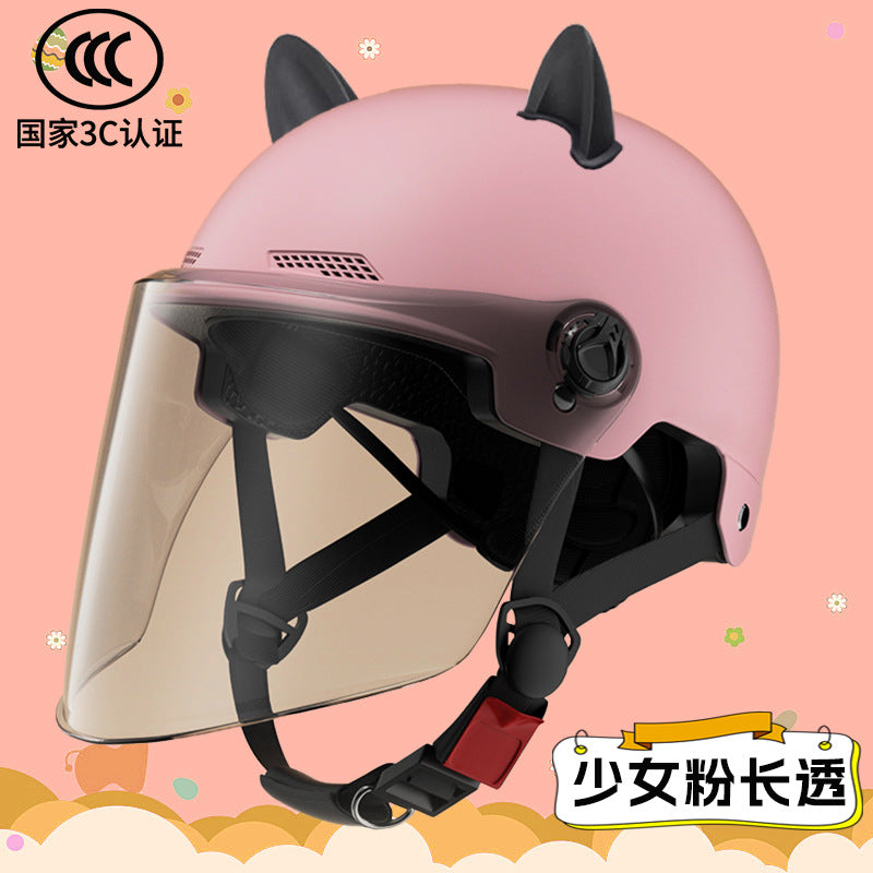 2024 New cat Ears Electric Vehicle Helmet 3c certified Men's and Women's Summer cycling Sunscreen Helmet Ready Direct Supply