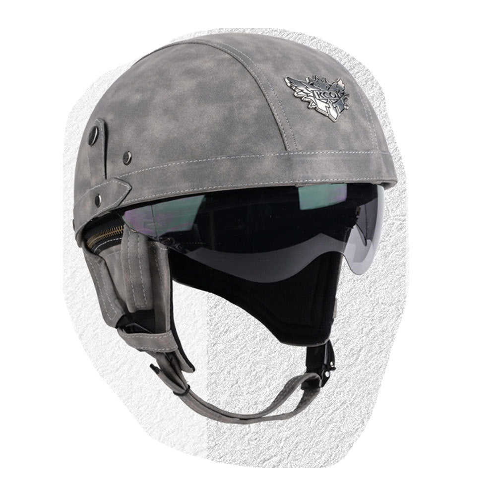 Cross-border Export Retro Personalized Helmet Lens with Label Motorcycle Half Helmet Scooter Cruise Leather Helmet Prince Helmet