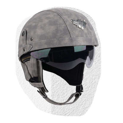 Cross-border Export Retro Personalized Helmet Lens with Label Motorcycle Half Helmet Scooter Cruise Leather Helmet Prince Helmet